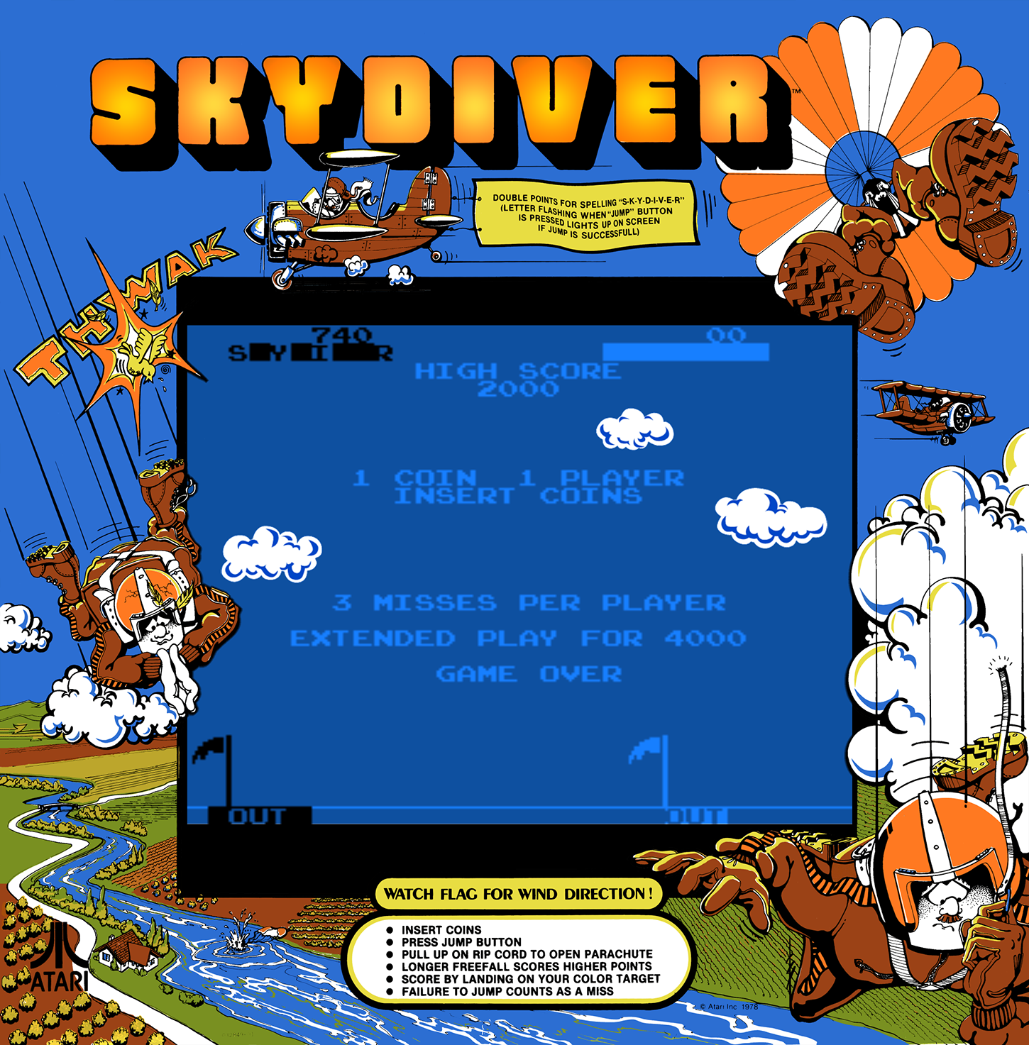 Skydiver Arcade Screenshot: Game over.