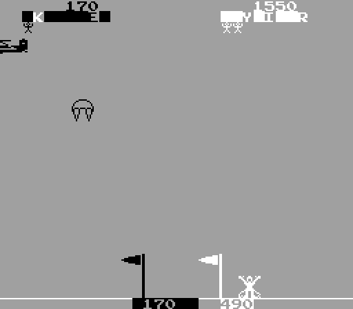 Skydiver Arcade Screenshot: Successful landing for the player on the right.