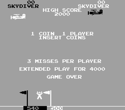 Skydiver Arcade Screenshot: Attract mode.