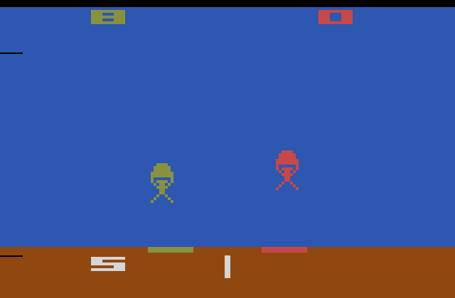 Skydiver Atari 2600 Screenshot: Release the parachute before you crash into the ground!