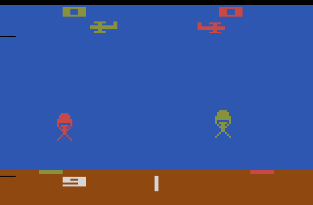Skydiver Atari 2600 Screenshot: Parachuting...to the wrong color targets!