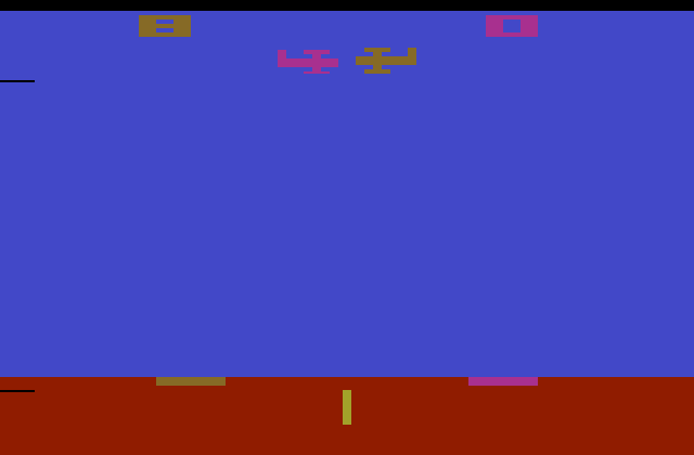 Skydiver Atari 2600 Screenshot: Game over; the screen changes different colors.