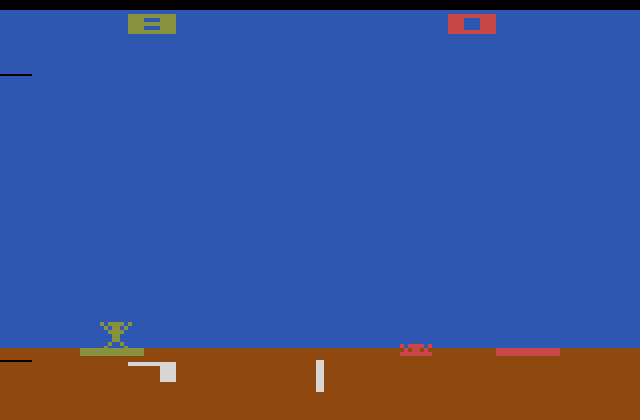 Skydiver Atari 2600 Screenshot: Successful landing for the player on the left!