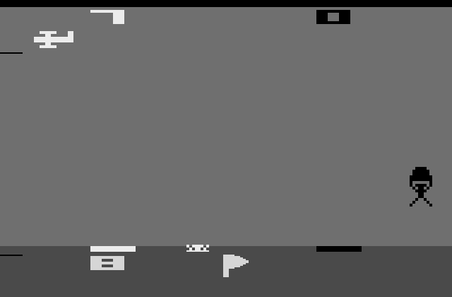 Skydiver Atari 2600 Screenshot: Release your parachute before crashing!