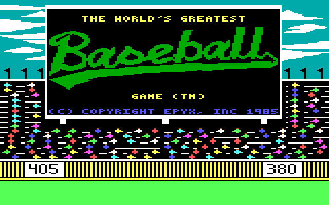 World's Greatest Baseball Game, The IBM PC/Compatibles Screenshot: Title screen. The word "Baseball" flashes different colors...