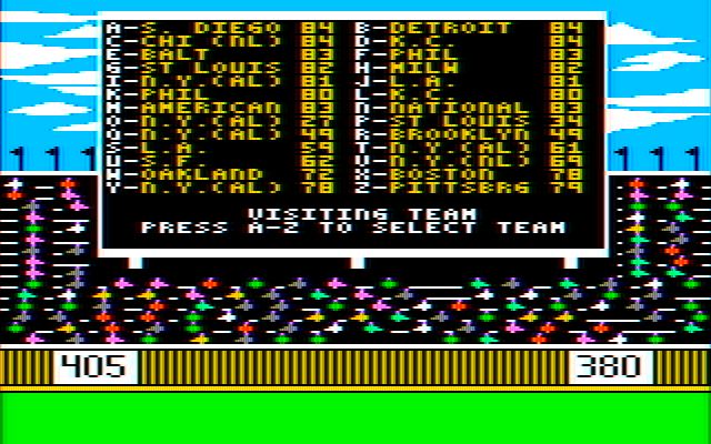 World's Greatest Baseball Game, The IBM PC/Compatibles Screenshot: Selecting teams.