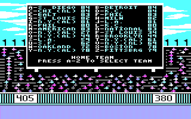 World's Greatest Baseball Game, The IBM PC/Compatibles Screenshot: Selecting teams.