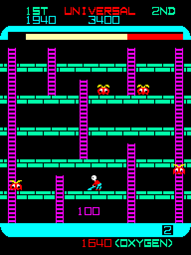 Space Panic Arcade Screenshot: 100 points for trapping an enemy!