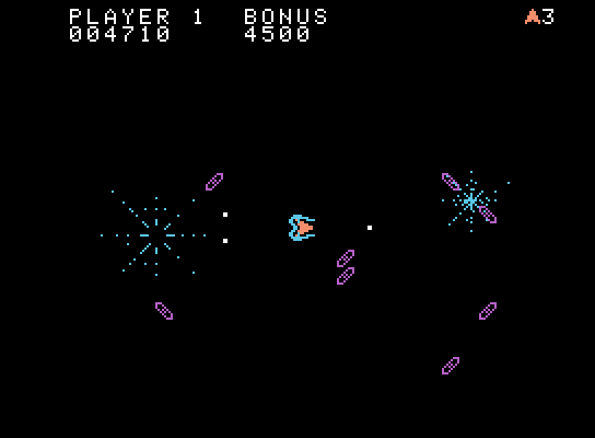 Space Fury ColecoVision Screenshot: With weapons upgrades you can fire forward and backwards...