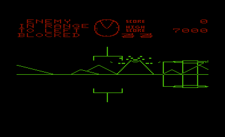 Battlezone Commodore VIC-20 Screenshot: Obstacles often get in your way.