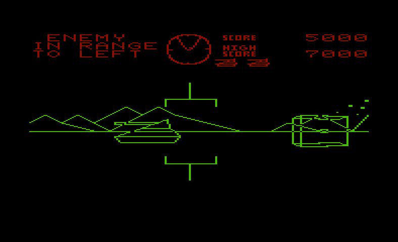 Battlezone Commodore VIC-20 Screenshot: Chasing an enemy tank...
