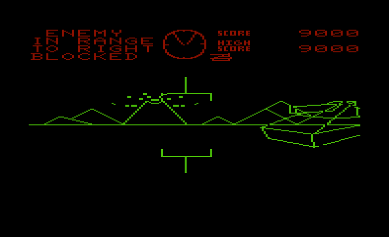 Battlezone Commodore VIC-20 Screenshot: Hurry, shoot that tank before it shoots you!