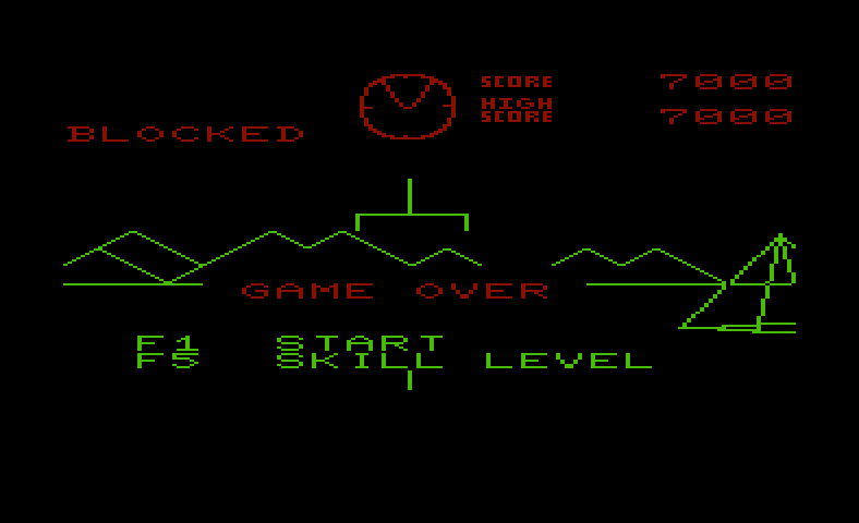 Battlezone Commodore VIC-20 Screenshot: Game over.