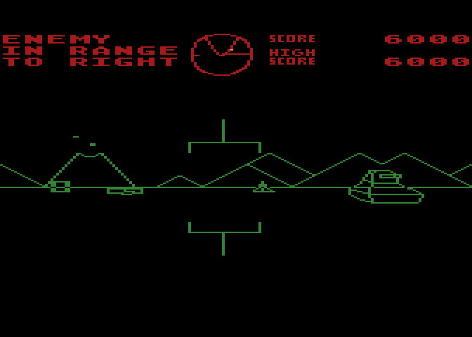 Battlezone Atari 8-bit Screenshot: There's a volcano in the distance...