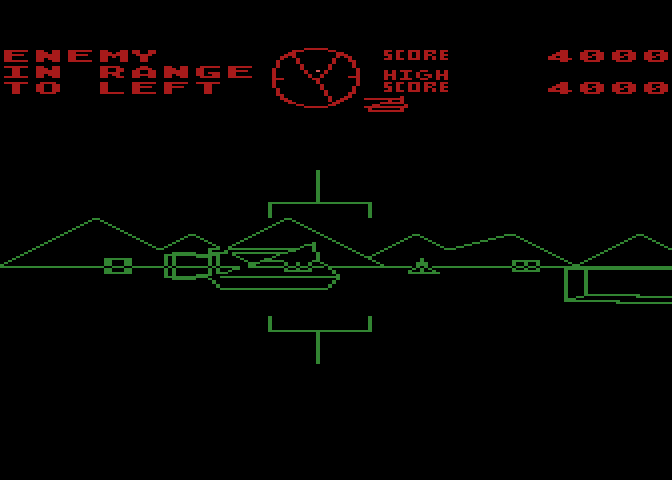 Battlezone Atari 8-bit Screenshot: Enemy tank to the left...