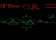 Battlezone for Atari 8-bit - The tank on the left is deadly, but the saucer to the far right earns more points...