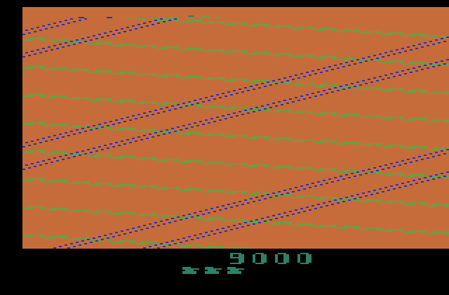 Battlezone Atari 2600 Screenshot: I've been hit! The screen flashes with different patterns and colors.