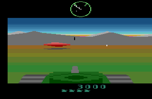 Battlezone Atari 2600 Screenshot: Here's one of those difficult to hit saucers...