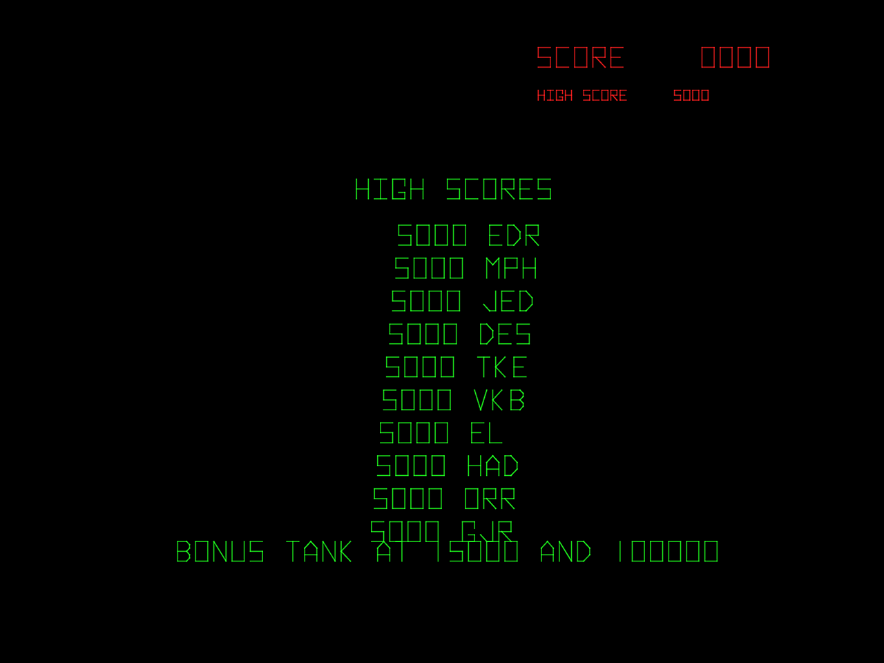 Battlezone Arcade Screenshot: High scores.