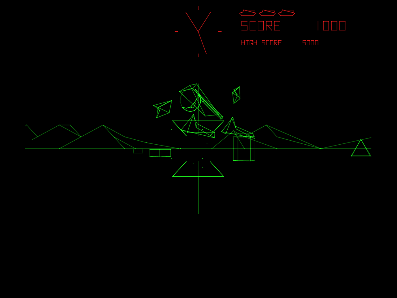 Battlezone Arcade Screenshot: One enemy tank destroyed...