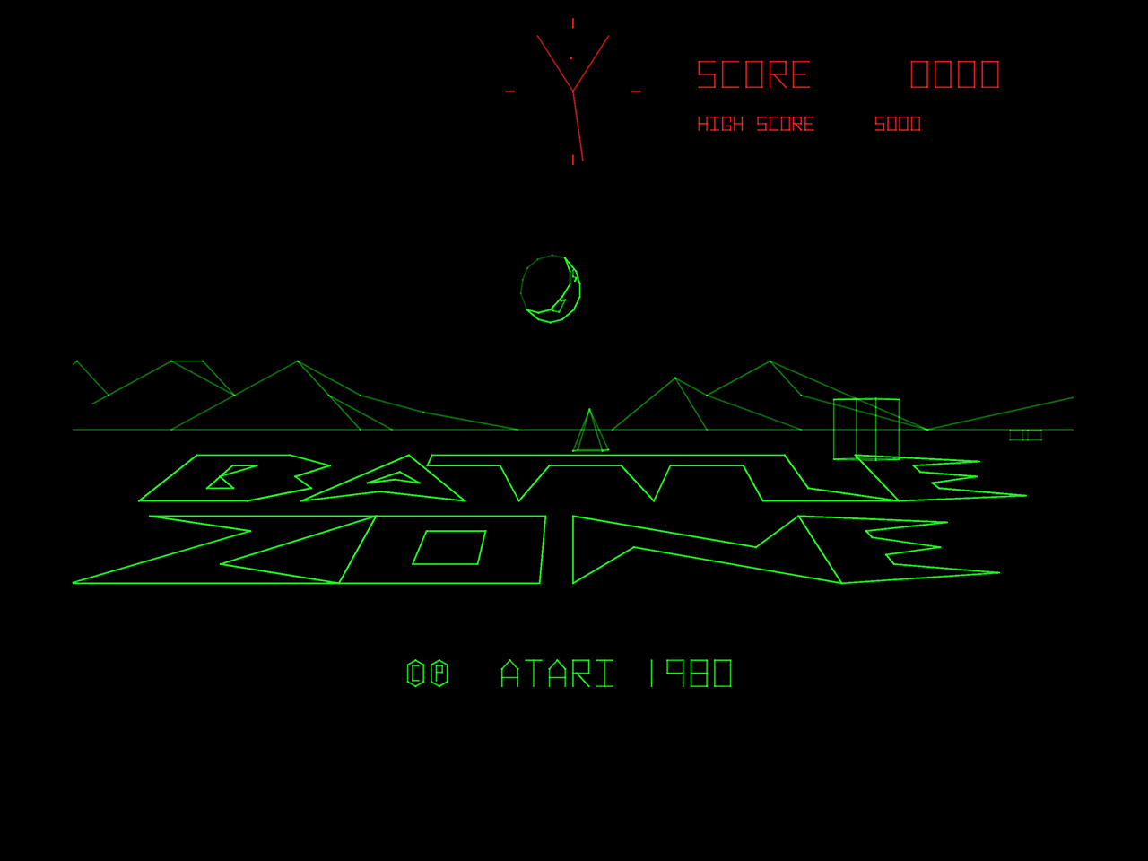Battlezone Arcade Screenshot: Title screen; the game title recedes into the distance...