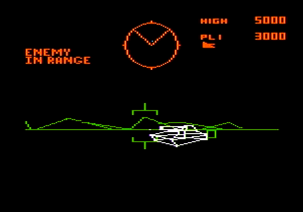 Battlezone Apple II Screenshot: Lining up a shot...
