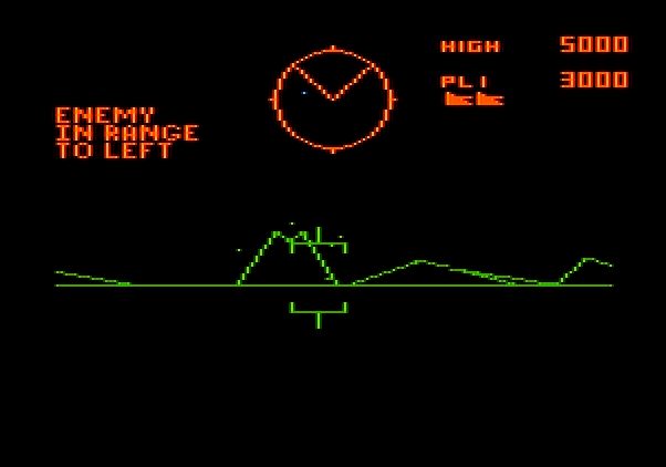 Battlezone Apple II Screenshot: An enemy is over to your left...
