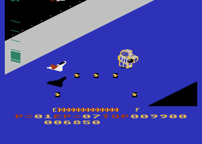 Zaxxon Atari 5200 Screenshot: A large robot guards the end of this level...