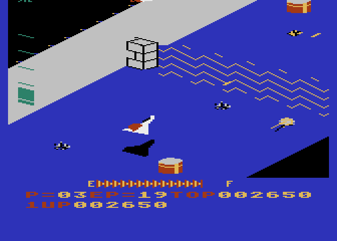 Zaxxon Atari 5200 Screenshot: Don't crash into these barriers.