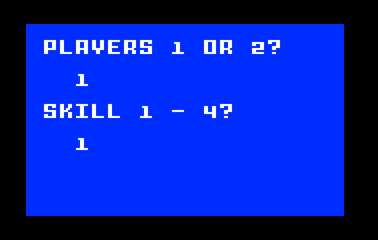 Zaxxon Intellivision Screenshot: Select number of players and desired skill level.