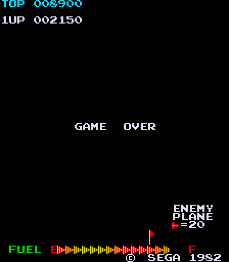 Zaxxon Arcade Screenshot: Game over.