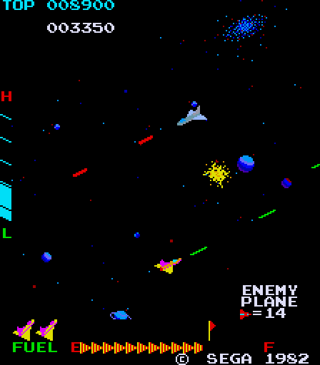 Zaxxon Arcade Screenshot: One plane destroyed, many more to go...