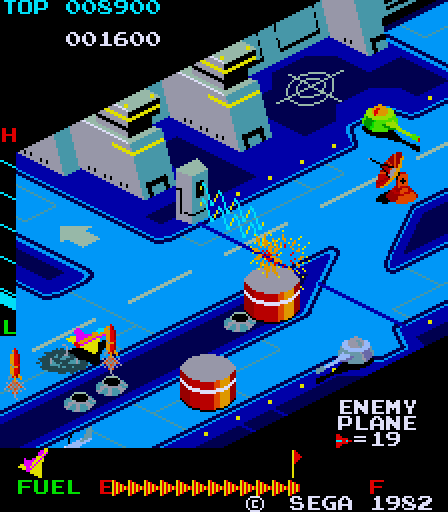 Zaxxon Arcade Screenshot: Avoid the rockets that are launched...