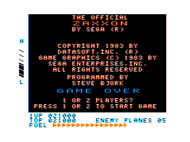 Zaxxon TRS-80 Color Computer Screenshot: Game over.