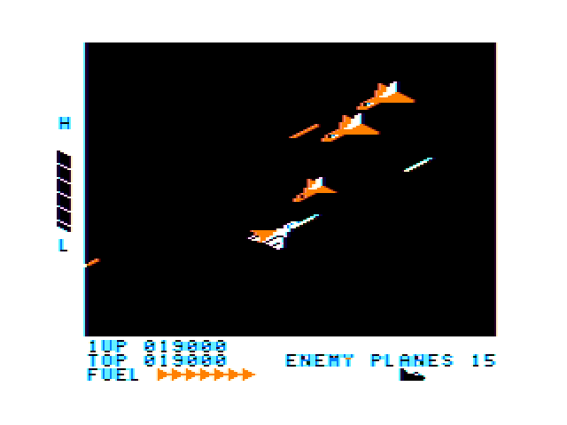 Zaxxon TRS-80 Color Computer Screenshot: Here come more enemy planes...