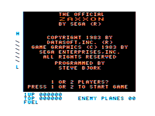 Zaxxon TRS-80 Color Computer Screenshot: Title screen.