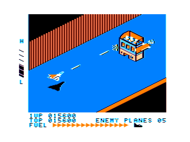 Zaxxon TRS-80 Color Computer Screenshot: A large, end of level robot!