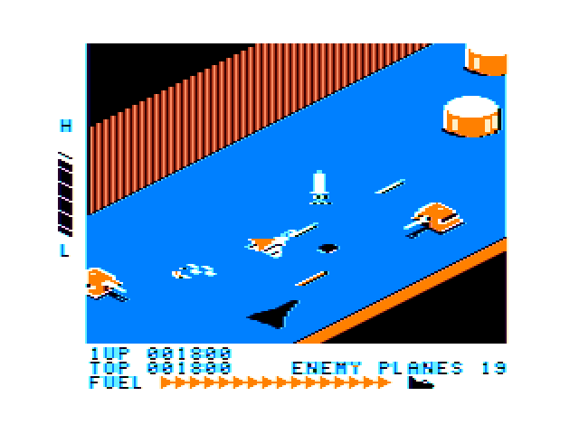 Zaxxon TRS-80 Color Computer Screenshot: Watch out for missile launches...