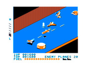 Zaxxon for TRS-80 Color Computer - Watch out for the incoming missiles!