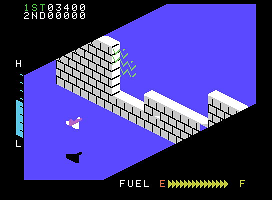 Zaxxon ColecoVision Screenshot: A force field creates a narrow opening you need to fly through...