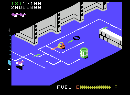 Zaxxon ColecoVision Screenshot: Shoot the green tanks for extra fuel.