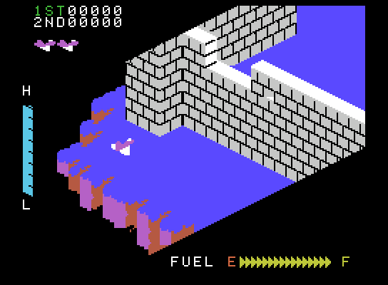 Zaxxon ColecoVision Screenshot: Game start; first, don't crash into this wall!