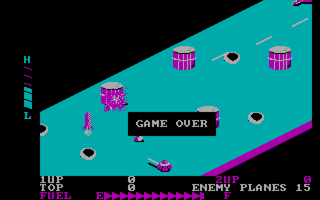 Zaxxon IBM PC/Compatibles Screenshot: Game over.