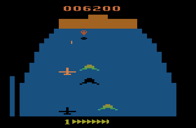 Zaxxon Atari 2600 Screenshot: The second level; more enemy planes and obstacles appear!