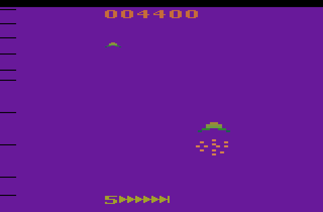 Zaxxon Atari 2600 Screenshot: I was hit! The screen flashes different colors...