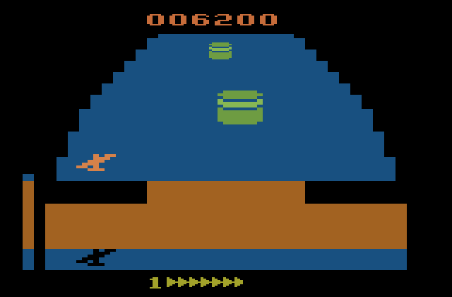 Zaxxon Atari 2600 Screenshot: Shoot the tanks to replenish fuel.