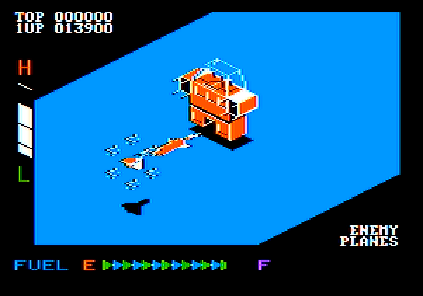 Zaxxon Apple II Screenshot: Destroyed by a large end of level boss!