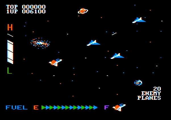 Zaxxon Apple II Screenshot: Flying through space...