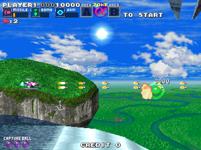 G Darius Ver.2 Arcade Screenshot: Things begin slowly with just a few small enemies appearing...