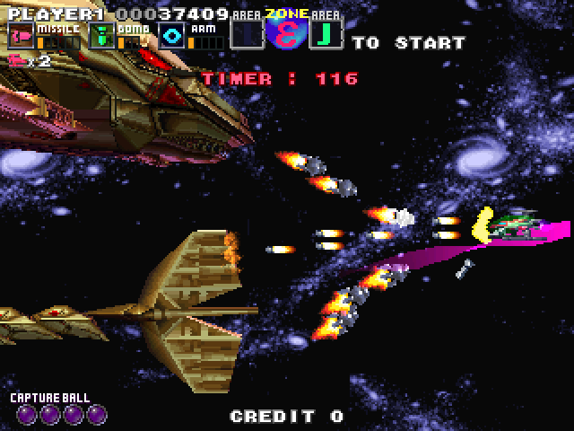 G Darius Ver.2 Arcade Screenshot: Now I'm facing towards the left...